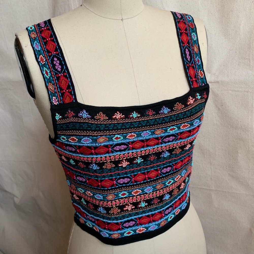 Embroidered Beaded Demi Knit Tank